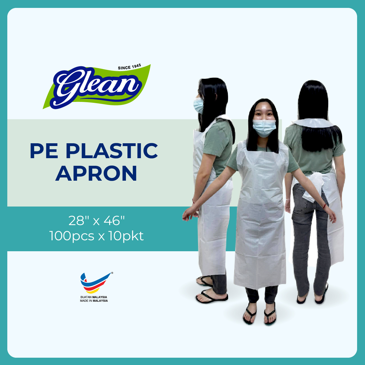 GLEAN Disposable Plastic Apron 100pcs (10pkt/bag) - Plixstar