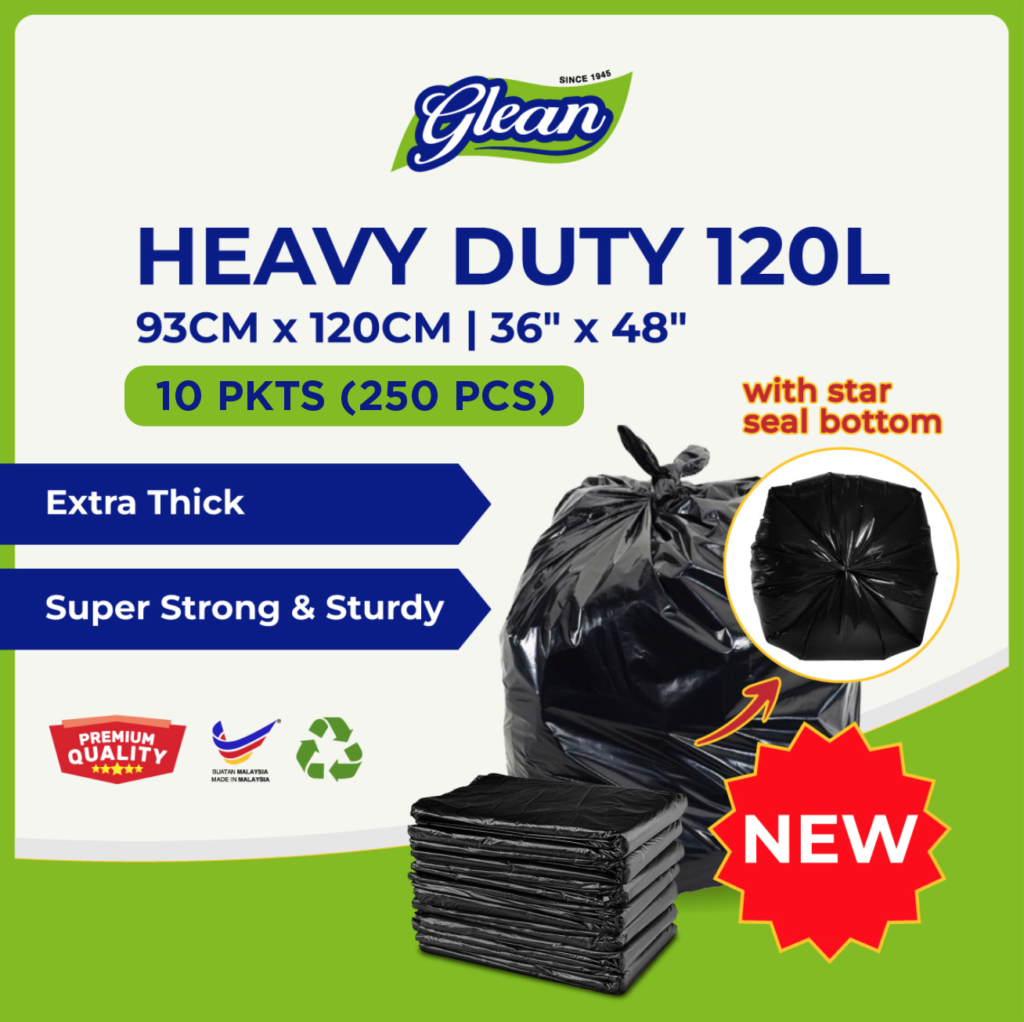 GLEAN Heavy Duty 120L Extra Thick Recycled Garbage Bag 10pkt/bag (250 ...