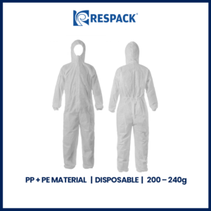 [L/XL] RESPACK PPE Suit – Disposable White Isolation Gown Medical Facility, Hospital, Lab, Clinic, Clean Room, Chemical, and Related Industrial.