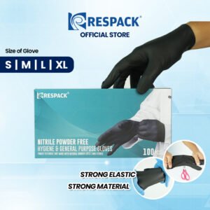 [BLACK S/M/L/XL] RESPACK Nitrile Powder Free Hygiene & General Purpose Gloves (Black) Medical Facility, Hospital, Lab, Clinic, Clean Room, Chemical, and related industrial.
