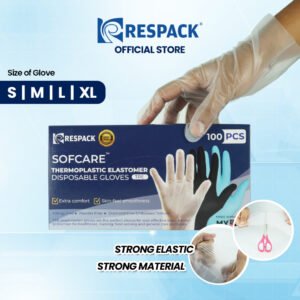 [S/M/L/XL] RESPACK Thermoplastic Elastomer (TPE) Disposable Gloves Medical Facility, Hospital, Lab, Clinic, Clean Room, Chemical, and related industrial.