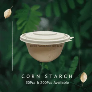 [50PCS/200PCS] 1250ML THREECO Eco-Friendly CORN STRACH Biodegradable Takeaway Bowl Party Buffet Picnic Camping Bowl 1250ml