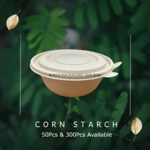 [50PCS/300PCS] 900ML THREECO Eco-Friendly CORN STRACH Biodegradable Takeaway Bowl Party Buffet Picnic Camping Bowl 900ml