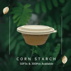 [50PCS/300PCS] 800ML THREECO Eco-Friendly CORN STRACH Biodegradable Takeaway Bowl Party Buffet Picnic Camping Bowl 800ml