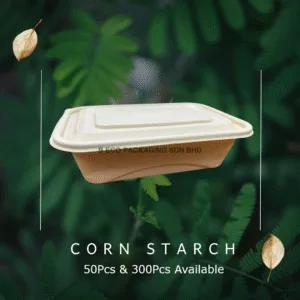 [50PCS/300PCS] 1000ML THREECO Eco-Friendly CORN STRACH Biodegradable Lunch Container with Lid Disposable Lunch Box / Take Away Food Packaging Box / Food Delivery Packaging Box 1000ml (Set)