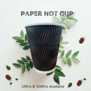 [25PCS/500PCS] 8oz and 12 Oz Ripple Paper CupTHREECO Paper Coffee Cup / Hot Drink Cup / Ripple Layer cup / Cafe Takeaway Cup/Cawan Kertas/Cawan Air Panas Black