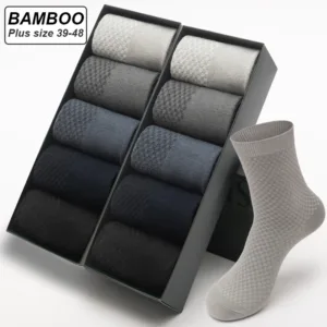 Bamboo Fiber Men’s Socks 10Pairs Black Business Soft Breathable Long High Quality Autumn for New Male Sock Plus Size 39-48