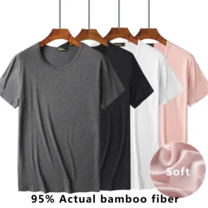 Comfortable Men’s Crew Neck Bamboo Fiber Viscose Undershirt Black White Gray Short Sleeve T Shirt Men Summer Tops Plus Size 4XL