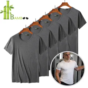 5 Pack Lot Comfy Bamboo Fiber T Shirt For Men Breathable Crew Neck Slim Fit Tops Tees Short Sleeve Solid TShirts Casual Summer