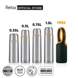 RELAX SUS304 D2000 (350ml 500ml 750ml 1000ml) Stainless Steel Classic Thermal Flask [Free Pouch]